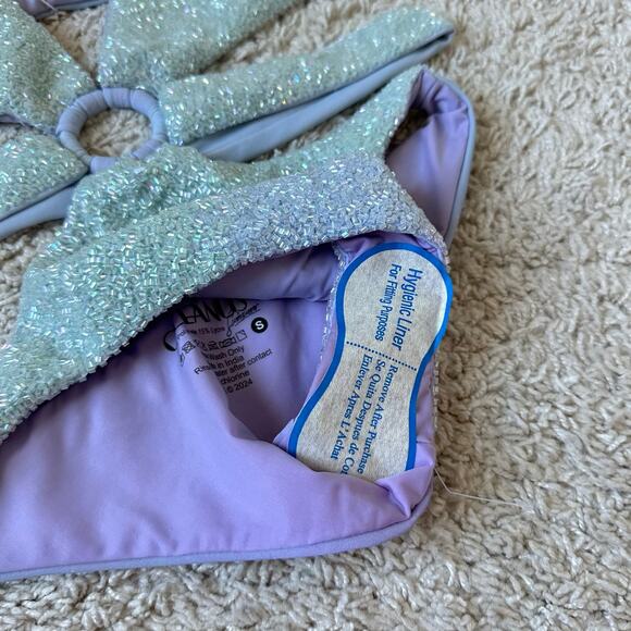 NEW Oceanus Mei Hand Beaded Cut Out Onesie Swimsuit in Blue Ombre Size Small - Picture 6 of 6